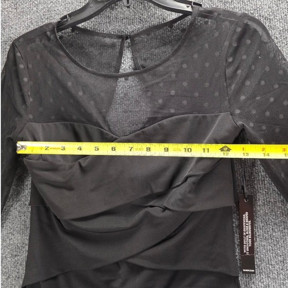 White House Black Market Instantly Slimming Black Tiered Mesh Sleeve Dress 4 - Picture 10 of 12